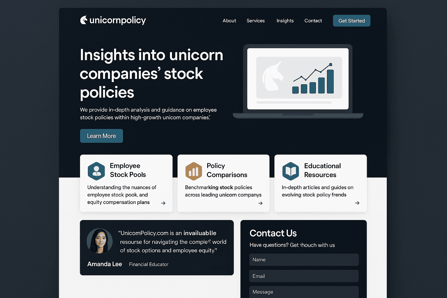 unicornpolicy.com website mockup